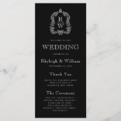 Monogram Crest Black Wedding Programmakaart (Voorkant)