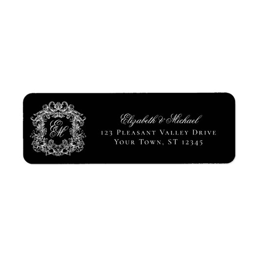 Monogram Crest Black Wedding Return Address Etiket (Voorkant)