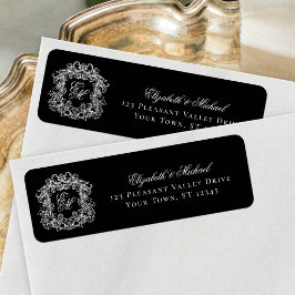 Monogram Crest Black Wedding Return Address Etiket