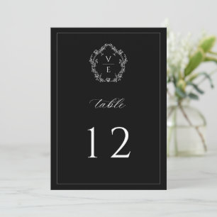 Monogram Crest Black Wedingnummer Programmakaart