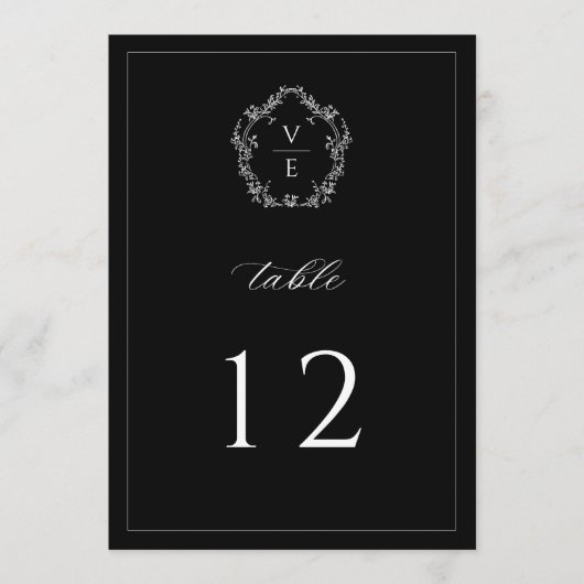 Monogram Crest Black Wedingnummer Programmakaart (Voorkant)