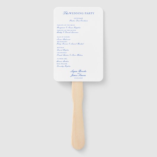 Monogram Crest Blue Chinoiserie Wedding Program Handwaaier (Achterkant)