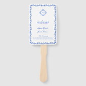 Monogram Crest Blue Chinoiserie Wedding Program Handwaaier (Voorkant)