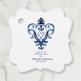 Monogram Crest Blue en White Delft Wedding Bedankjes Labels