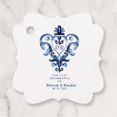 Monogram Crest Blue en White Delft Wedding Bedankjes Labels (Voorkant)