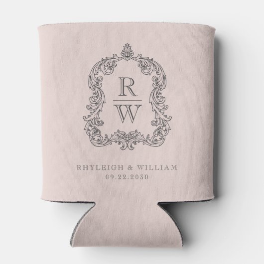 Monogram Crest Blush Pink Wedding Blikjeskoeler (Achterkant)