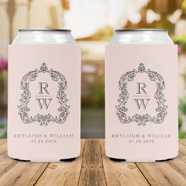 Monogram Crest Blush Pink Wedding Blikjeskoeler