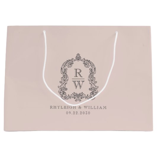 Monogram Crest Blush Pink Wedding Groot Cadeauzakje (Voorkant)