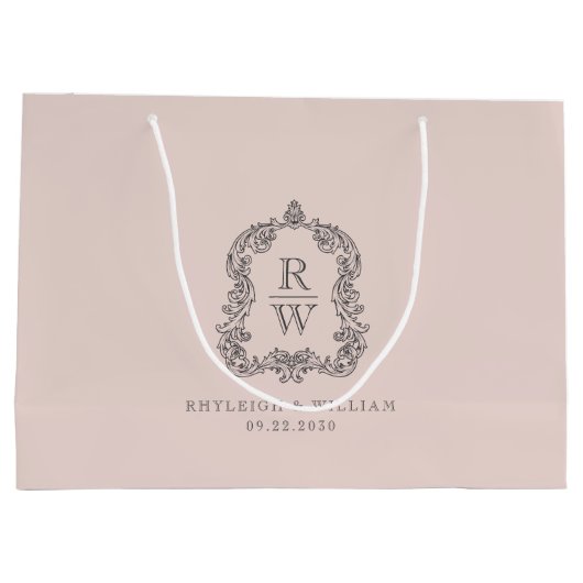 Monogram Crest Blush Pink Wedding Groot Cadeauzakje (Achterkant)