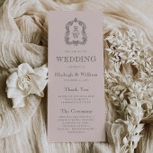 Monogram Crest Blush Pink Wedding Programmakaart