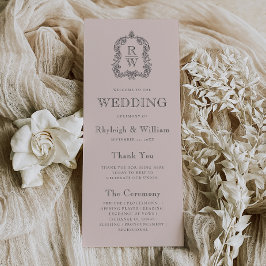 Monogram Crest Blush Pink Wedding Programmakaart