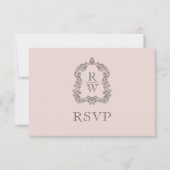 Monogram Crest Blush Pink Wedding RSVP Kaartje (Voorkant)