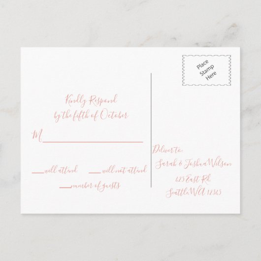 Monogram Crest Blush Wedding rsvp Briefkaart (Achterkant)
