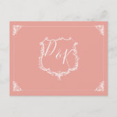 Monogram Crest Blush Wedding rsvp Briefkaart (Voorkant)