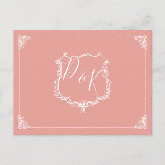 Monogram Crest Blush Wedding rsvp Briefkaart (Voorkant)