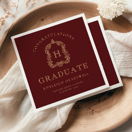 Monogram Crest Bourgogne Gold Graduation Party Servet