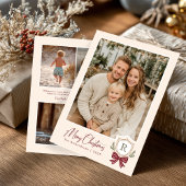 Monogram Crest Bow Foto Kerst Kaart