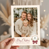 Monogram Crest Bow Foto Kerst Kaart