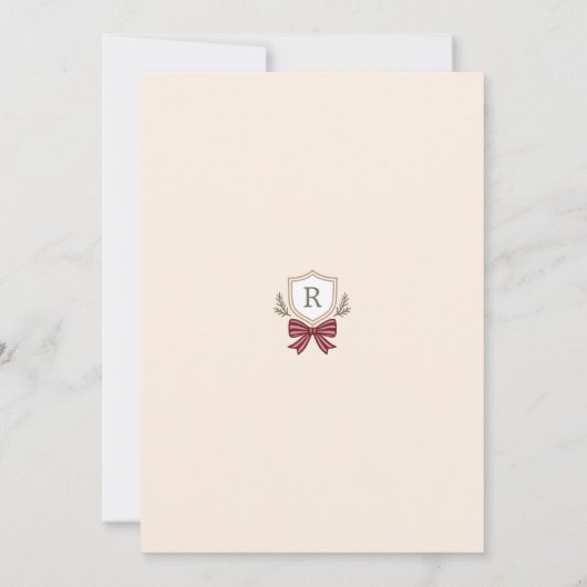 Monogram Crest Bow Kerstfeest Uitnodigingen (Achterkant)