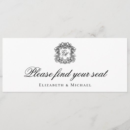 Monogram Crest bruiloft Zitting Grafiek Header Kaa Kaart (Voorkant)