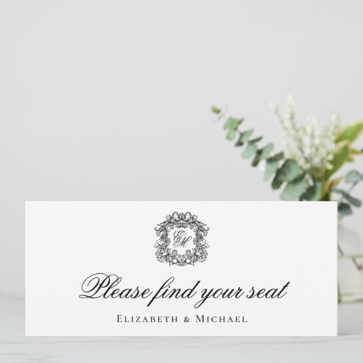 Monogram Crest bruiloft Zitting Grafiek Header Kaa Kaart (Staand voorkant)