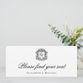 Monogram Crest bruiloft Zitting Grafiek Header Kaa Kaart (Staand voorkant)