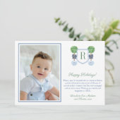 Monogram Crest Buxus Prettig feestdagen Foto Feestdagenkaart (Staand voorkant)