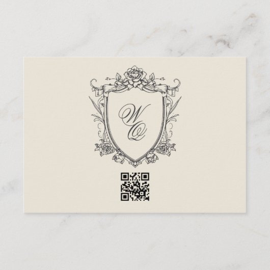 Monogram Crest Classic QR CODE Trouwwebsite RSVP Kaartje (Achterkant)