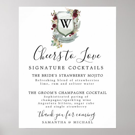 Monogram Crest Cocktail Weddenschap Poster (Voorkant)