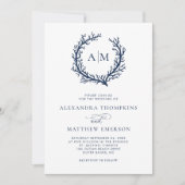 Monogram Crest Coral Beach Bruiloft Kaart (Voorkant)