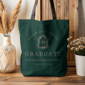 Monogram Crest Dark Green Rose Graduation Tote Bag