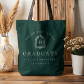 Monogram Crest Dark Green White Graduation Tote Bag