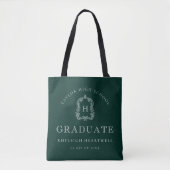 Monogram Crest Dark Green White Graduation Tote Bag (Voorkant)