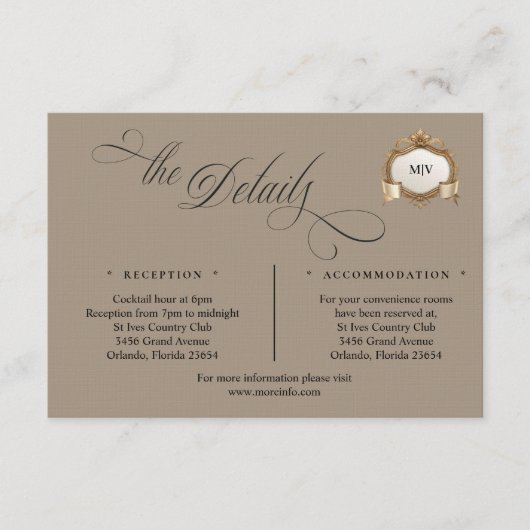 Monogram Crest Details Enclosure Card Informatiekaartje (Voorkant)