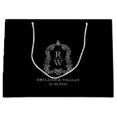 Monogram Crest Dusty Black and White Wedding Groot Cadeauzakje (Voorkant)