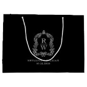 Monogram Crest Dusty Black and White Wedding Groot Cadeauzakje (Achterkant)