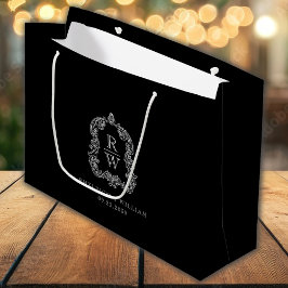 Monogram Crest Dusty Black and White Wedding Groot Cadeauzakje