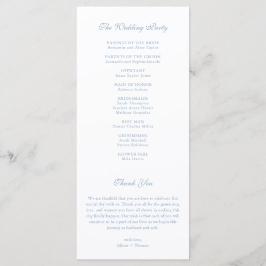 Monogram Crest Dusty Blue Wedding Program Kaart (Achterkant)