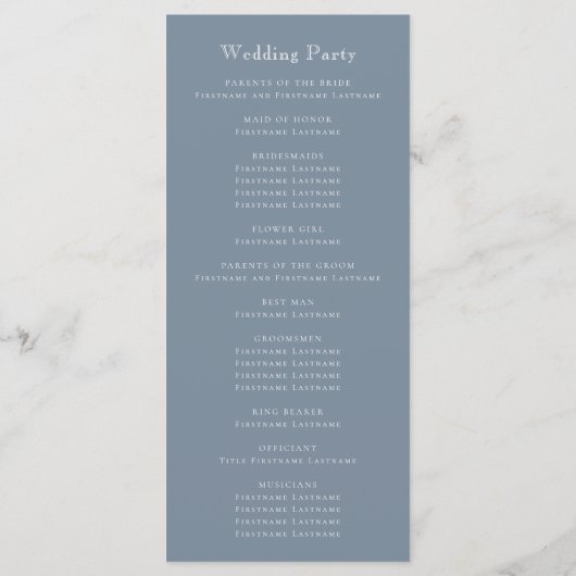 Monogram Crest Dusty Blue Wedding Programmakaart (Achterkant)
