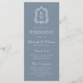 Monogram Crest Dusty Blue Wedding Programmakaart (Voorkant)