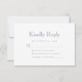 Monogram Crest Dusty Blue Wedding RSVP Kaartje (Achterkant)