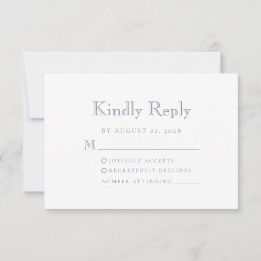 Monogram Crest Dusty Blue Wedding RSVP Kaartje (Achterkant)