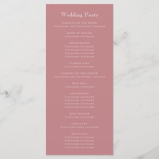 Monogram Crest Dusty Roos Wedding Programmakaart (Achterkant)