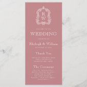 Monogram Crest Dusty Roos Wedding Programmakaart (Voorkant)