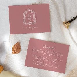 Monogram Crest Dusty Rose Wedding Details Informatiekaartje
