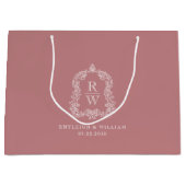Monogram Crest Dusty Rose Wedding Groot Cadeauzakje (Voorkant)