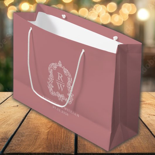 Monogram Crest Dusty Rose Wedding Groot Cadeauzakje