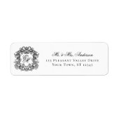 Monogram Crest Elegant Bruiloft Retouradres Etiket (Voorkant)