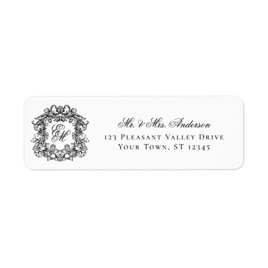 Monogram Crest Elegant Bruiloft Retouradres Etiket (Voorkant)