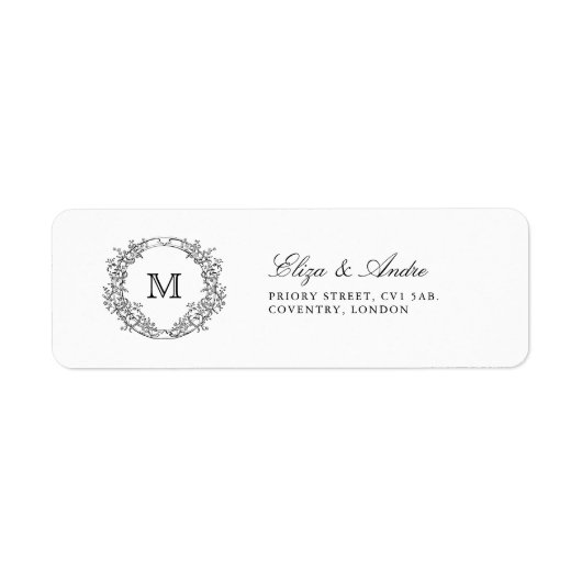 Monogram Crest Elegant Bruiloft Retouradres Etiket (Voorkant)